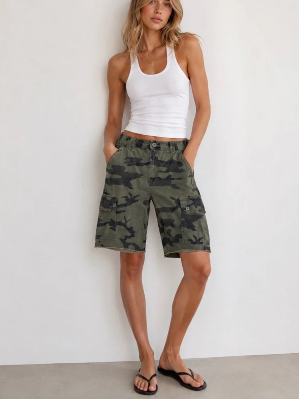 Aritzia TNA Olive Camo Cargo Bermuda Shorts - 4